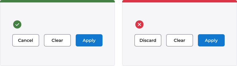 An example showing cancel being used consistently in buttons, compared to an incorrect implementation of using discard instead of cancel