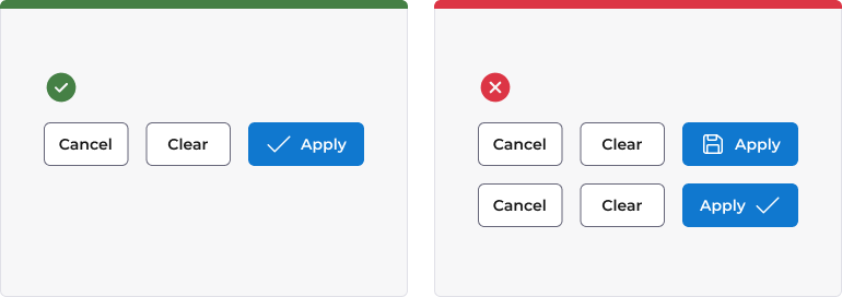 An example of good and bad usage of icons in buttons - the good example has the icon to the left of the label, while the bad example has the icon to the right.